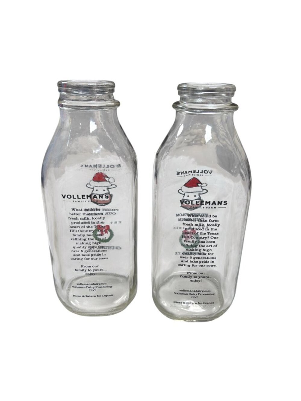 Volleman’s Family Farm Milk Glass Bottles Set of 2 32oz Texas Christmas Holiday